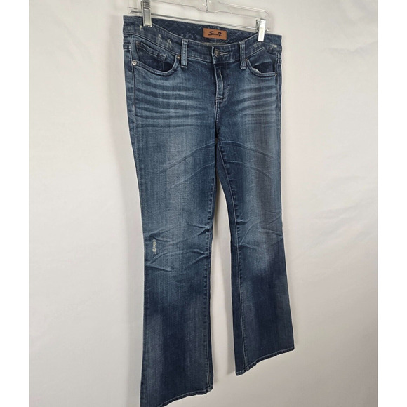 Seven7 Jeans Women's 29 Blue Medium Wash Straight Slight Distressed - Picture 14 of 16